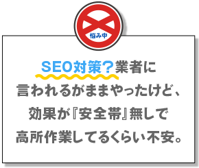 SEO対策？業者に言われるがままやったけど、効果が『安全帯』なしで高所作業してるくらい不安。