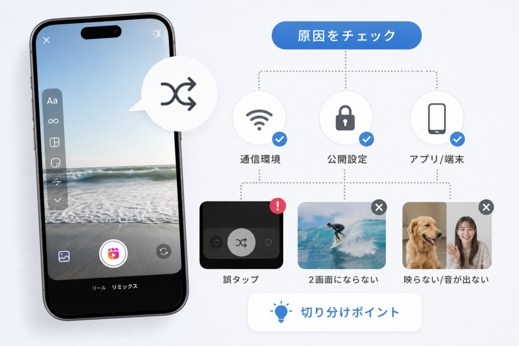 「間違えて押した」「2画面にならない」インスタリミックスのよくあるトラブルと原因の切り分け