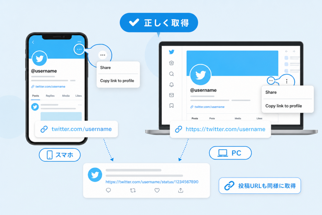 アカウントURLと投稿URLを正しく取得するスマホ・PC別手順