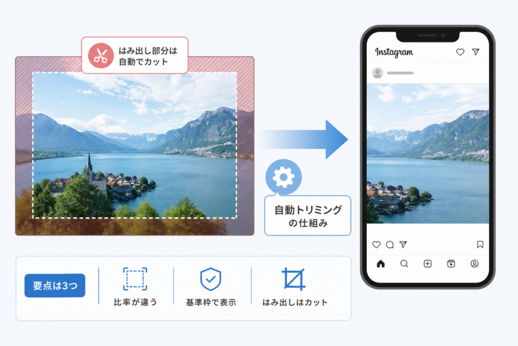 インスタ写真が切れる理由：自動トリミング仕様と比率の仕組みを図解