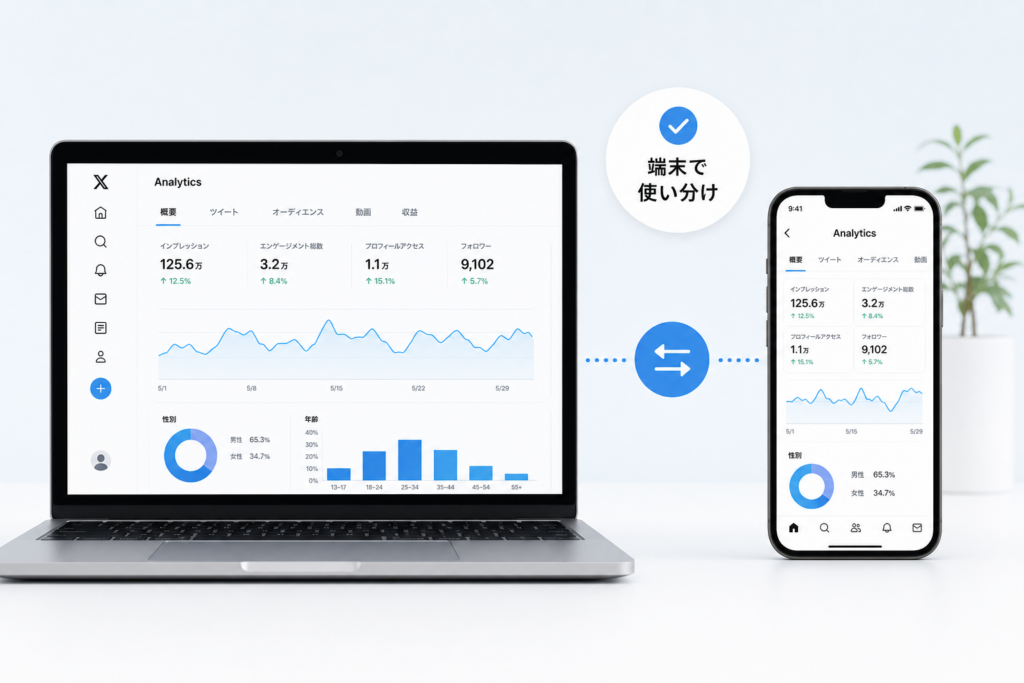 パソコンとスマホでのXアナリティクスの見方とログイン方法の使い分け