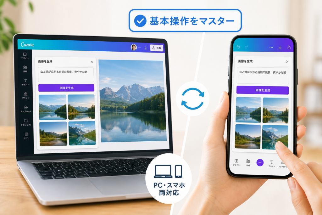 パソコンとスマホ別Canva画像生成のやり方と基本操作を一気にマスター