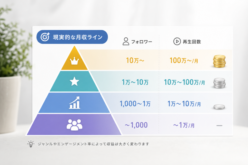 フォロワー数と再生回数からみる現実的な月収ライン