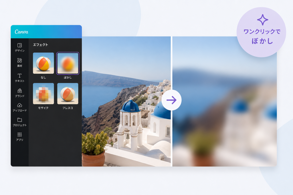 写真全体をさっとぼかす基本技Canvaの画像ぼかしやモザイク加工の使い方