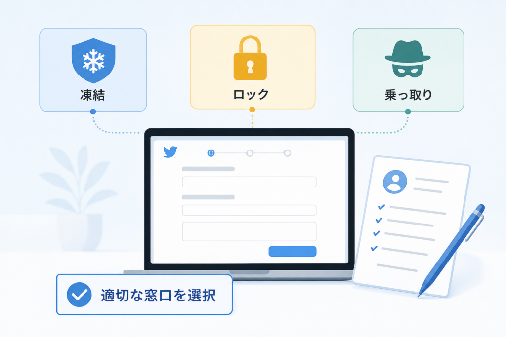 凍結・ロック・乗っ取りのケース別問い合わせフォーム選択と異議申し立ての書き方