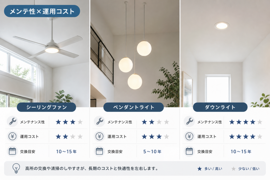 吹き抜けに適した照明器具の比較:メンテナンス性と運用コスト
