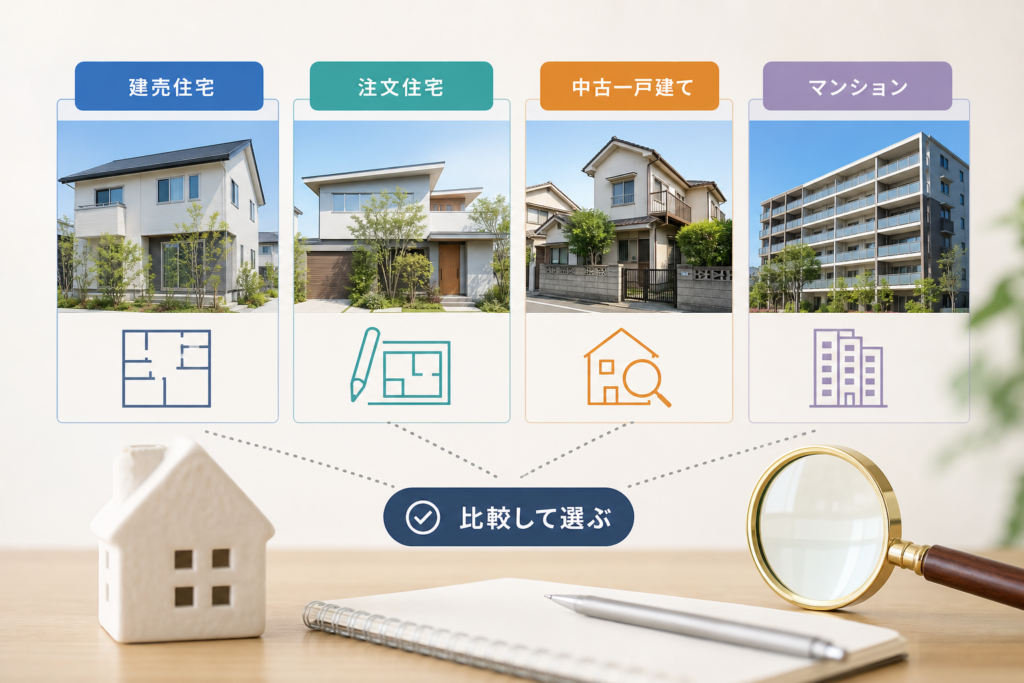 建売と注文住宅・中古一戸建て・マンション後悔しづらい選択