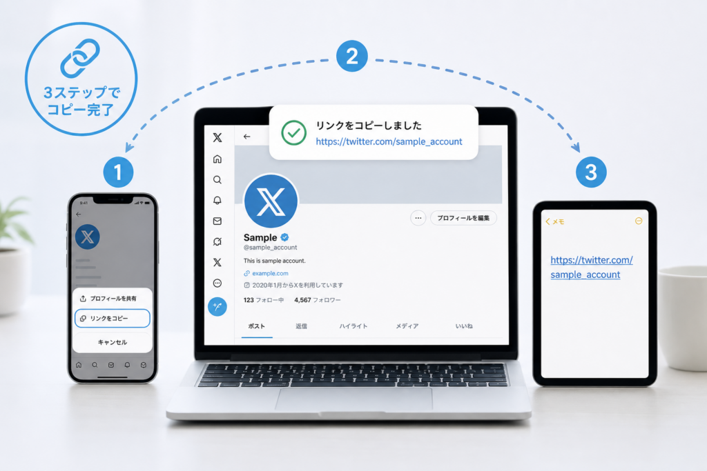 最短手順で自分のtwitterURLを出す！iPhoneやAndroidやPCですぐわかるコピーガイド