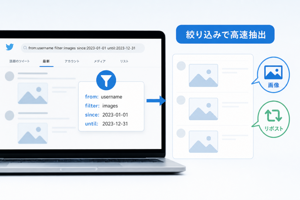 画像やリポストだけ抽出|filterと条件指定でTwitter日付検索を高速化する