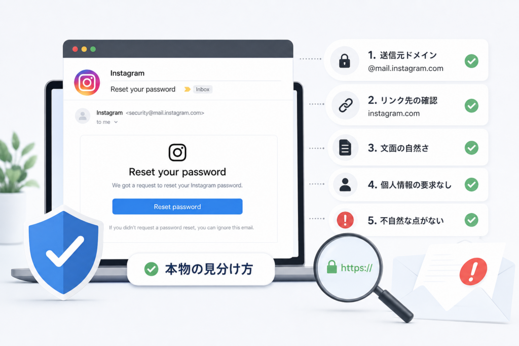 英語で届くInstagramパスワードリセットメールの本物判定と偽メール見抜き方