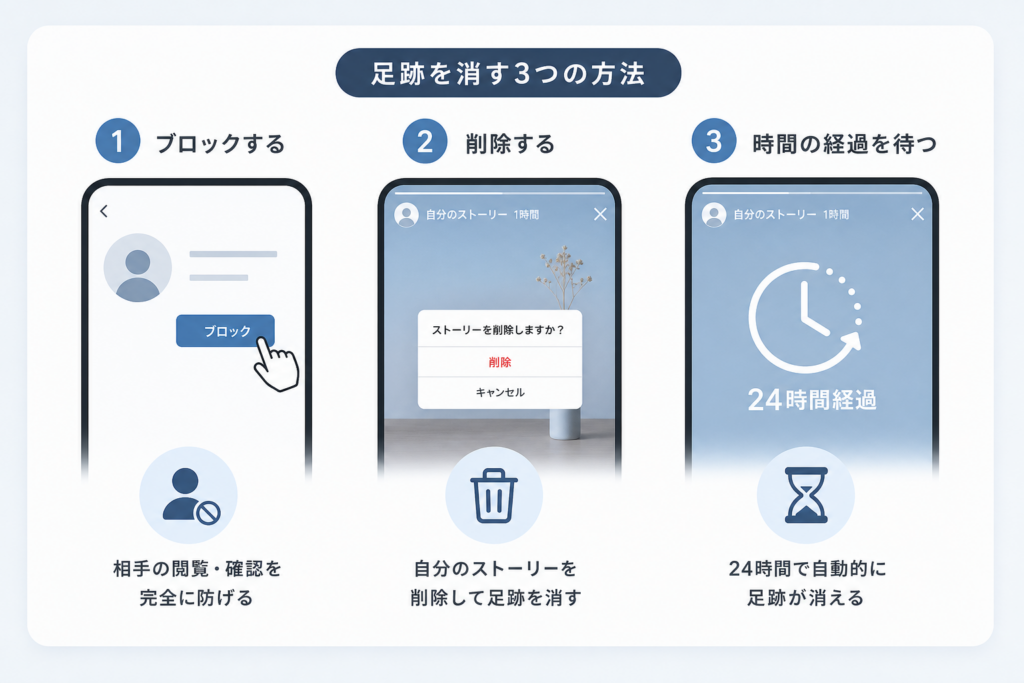Instagramストーリー足跡を消す方法:ブロック・削除・時間経過による対応の実態