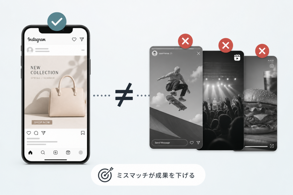 Instagram広告のクリエイティブと配信面のミスマッチが効果ない理由
