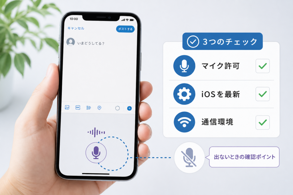 iPhoneでのTwitter音声投稿のやり方とボイスアイコンが出ないときのチェック方法