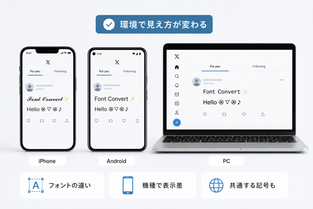iPhoneやAndroid、PCでXフォント変換はどう表示される？環境別の見え方