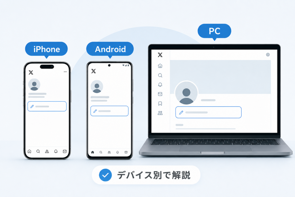 iPhone・Android・PCデバイス別のTwitter名前変更手順