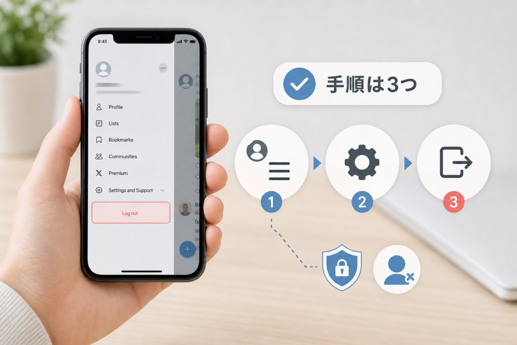 iPhone版Xアプリでのログアウト方法と相手からの見え方