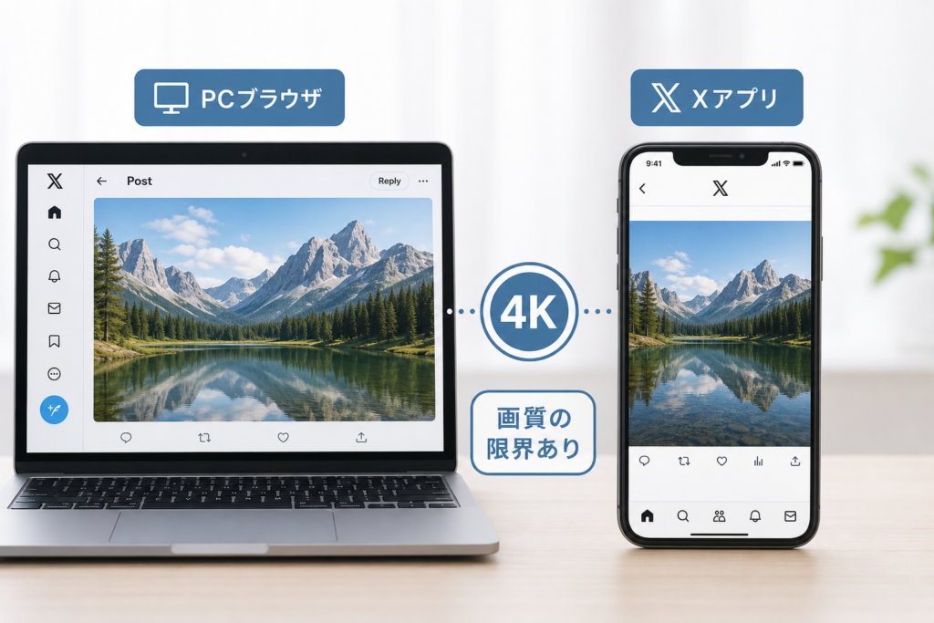 PCブラウザとXアプリでのTwitter4K表示と画質の限界