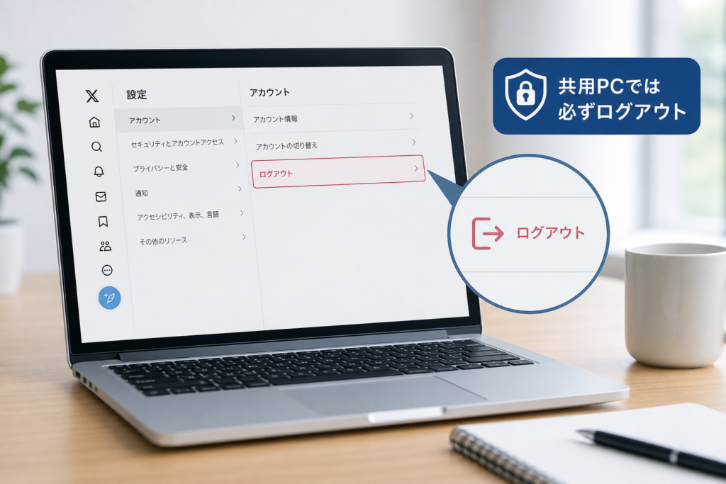 PCブラウザ版Xでのログアウト方法と共用PCでの注意点