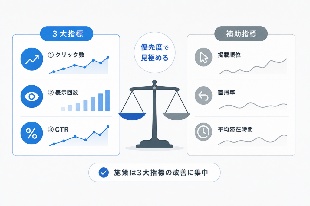 SEO指標の見るべき数字と捨てていい数字──3大指標と補助指標の線引き