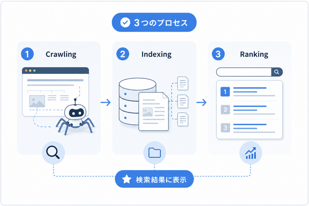 SEO検索順位の決まり方を運用目線で理解する(クローラー・インデックス・ランキング)