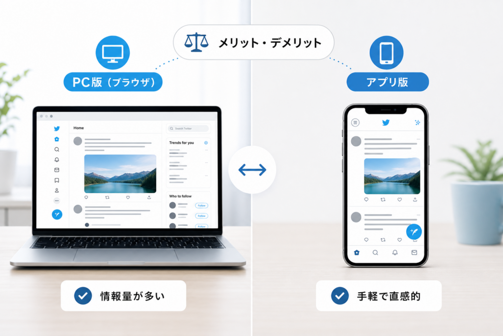 Twitter PC版とアプリ版を比較：ブラウザ版のメリット・デメリット
