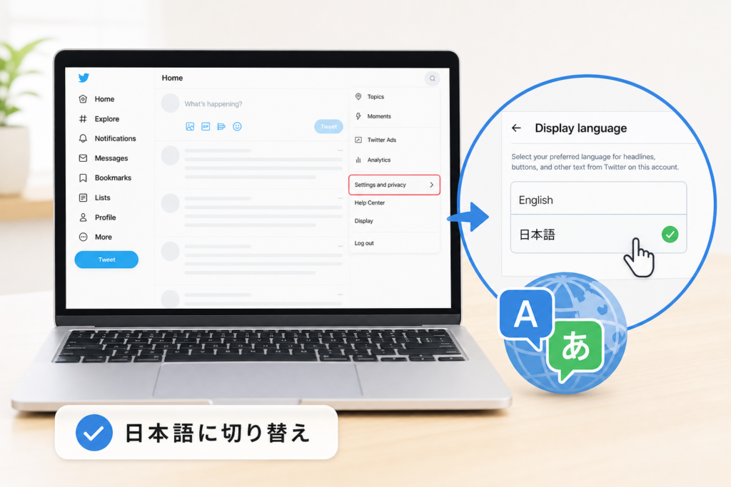 TwitterがPC版で英語表示になった場合の日本語切り替え方法