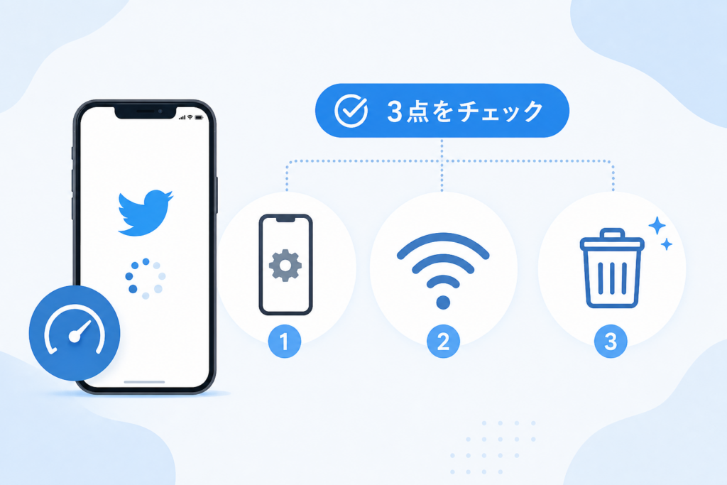 Twitterアプリが重い・落ちる原因：端末・回線・設定の3点チェックとキャッシュ削除