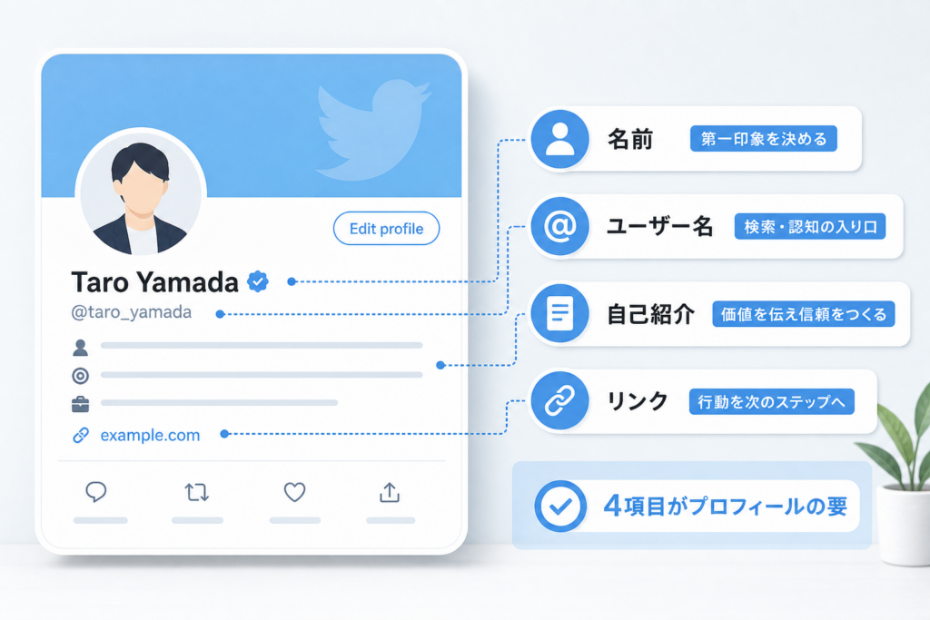 Twitterプロフィール項目別の役割解説｜名前・ユーザー名・自己紹介・リンクの設計方法