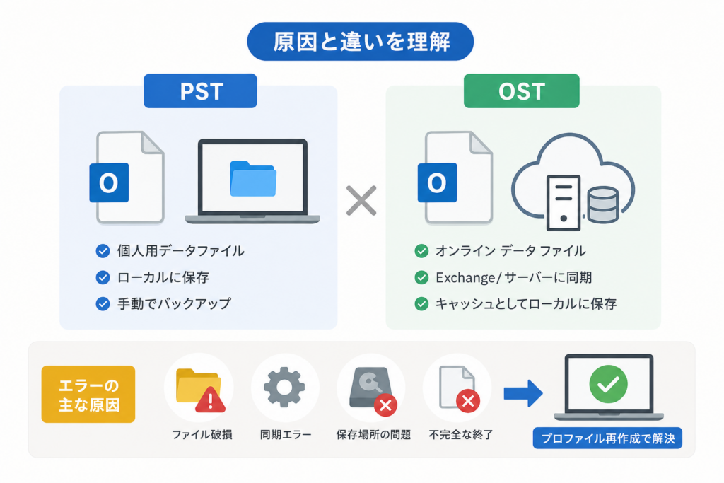 0x8004010Fが発生する原因とPST・OSTの違い
