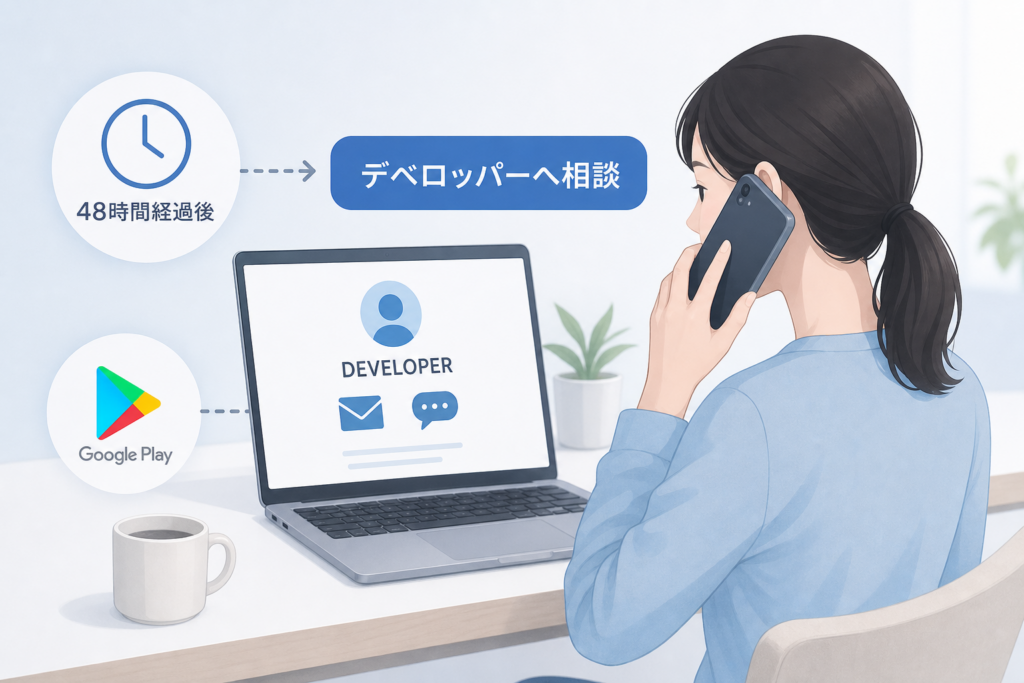 48時間経過後は、アプリのデベロッパーに相談する