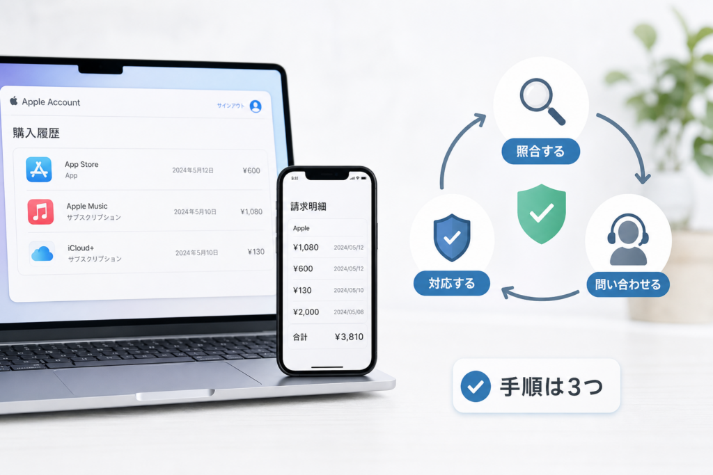 Apple Accountの購入履歴と請求明細を照合する手順