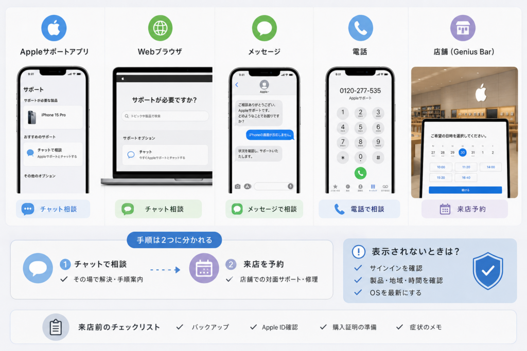 Appleサポートアプリ・Web・メッセージ・電話を比較