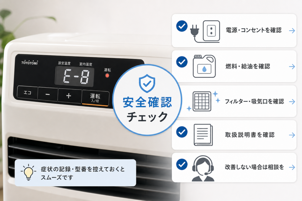 E-8が表示された直後の安全確認チェックリスト