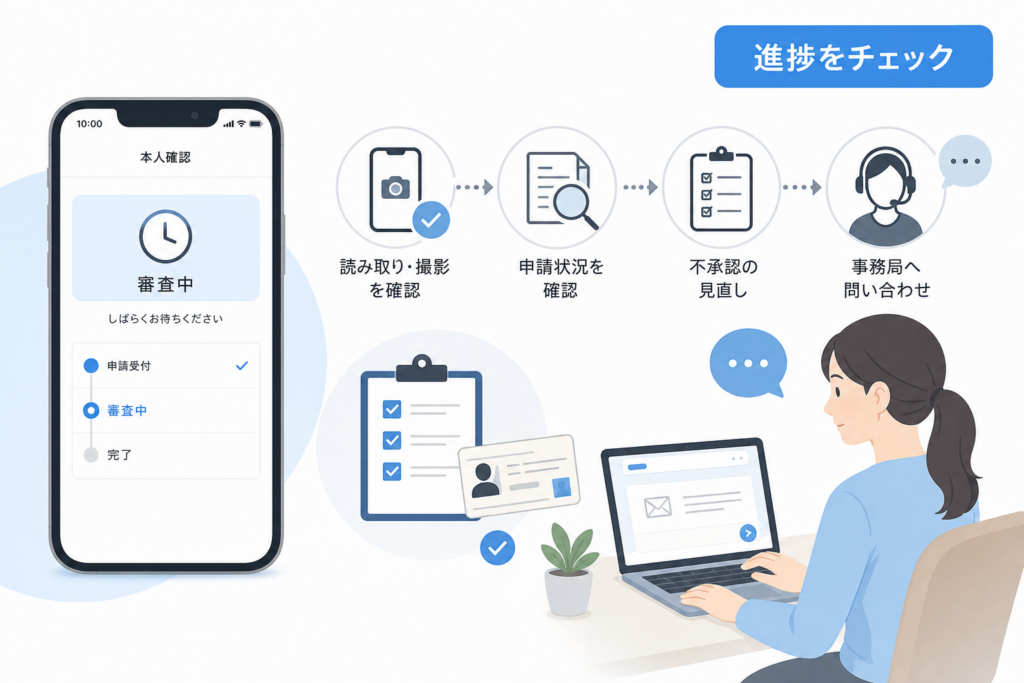 「審査中」のままなら、通知と申請状況を確認する