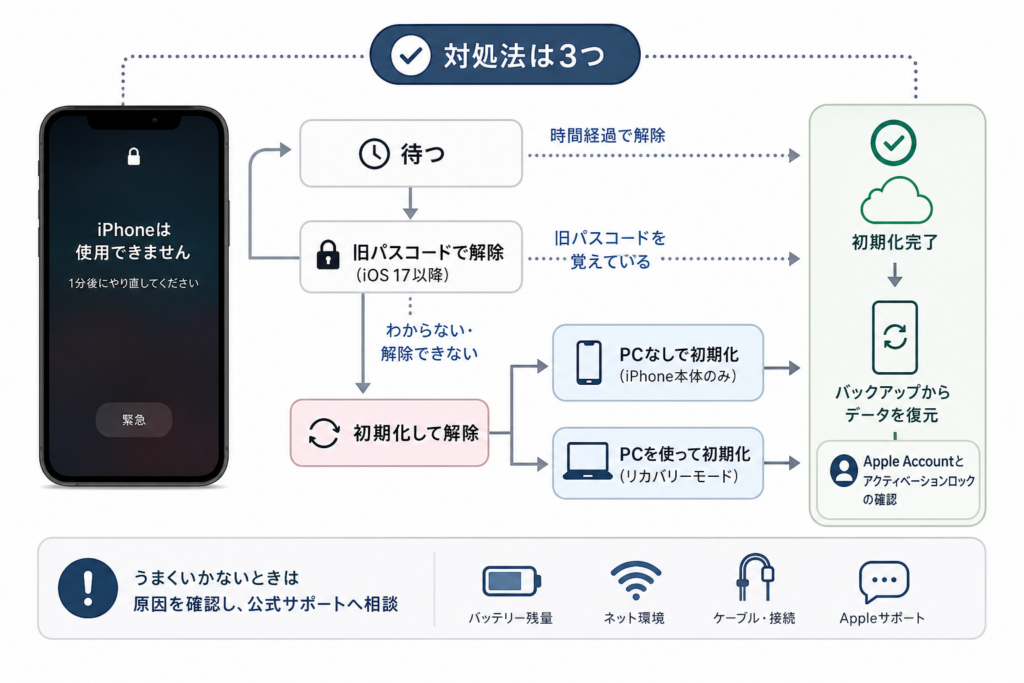 「iPhoneは使用できません」「セキュリティロックアウト」と表示される原因