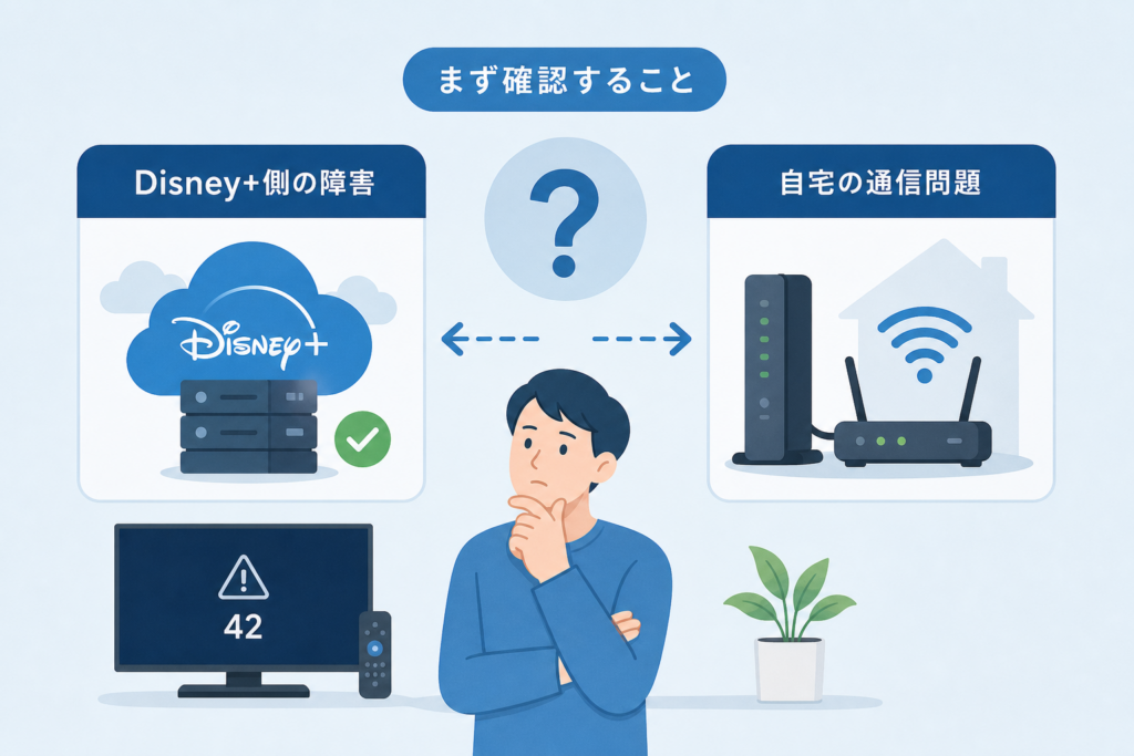 まず確認すること｜Disney+側の障害か自宅の通信問題か