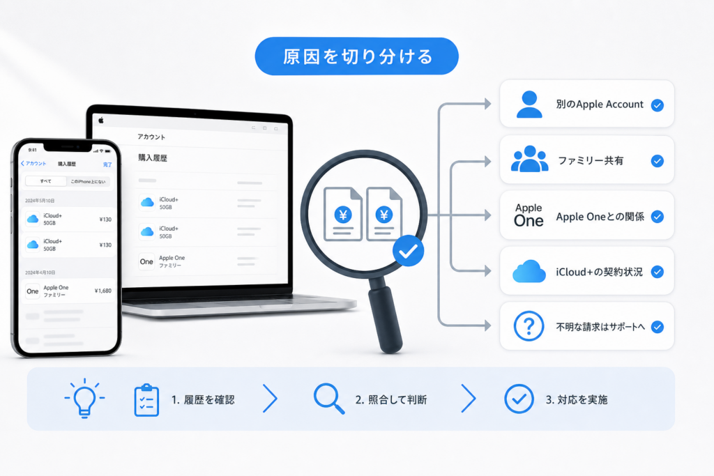 別のApple Account・家族・Apple Oneのどれに当たるか