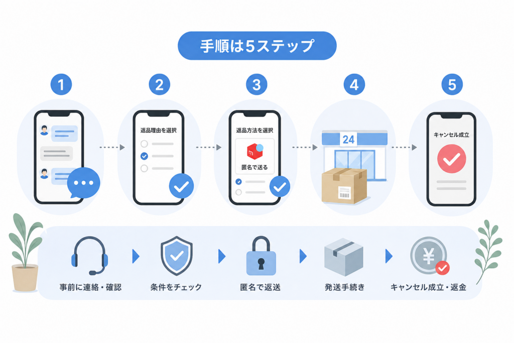匿名返品からキャンセル成立までの操作順