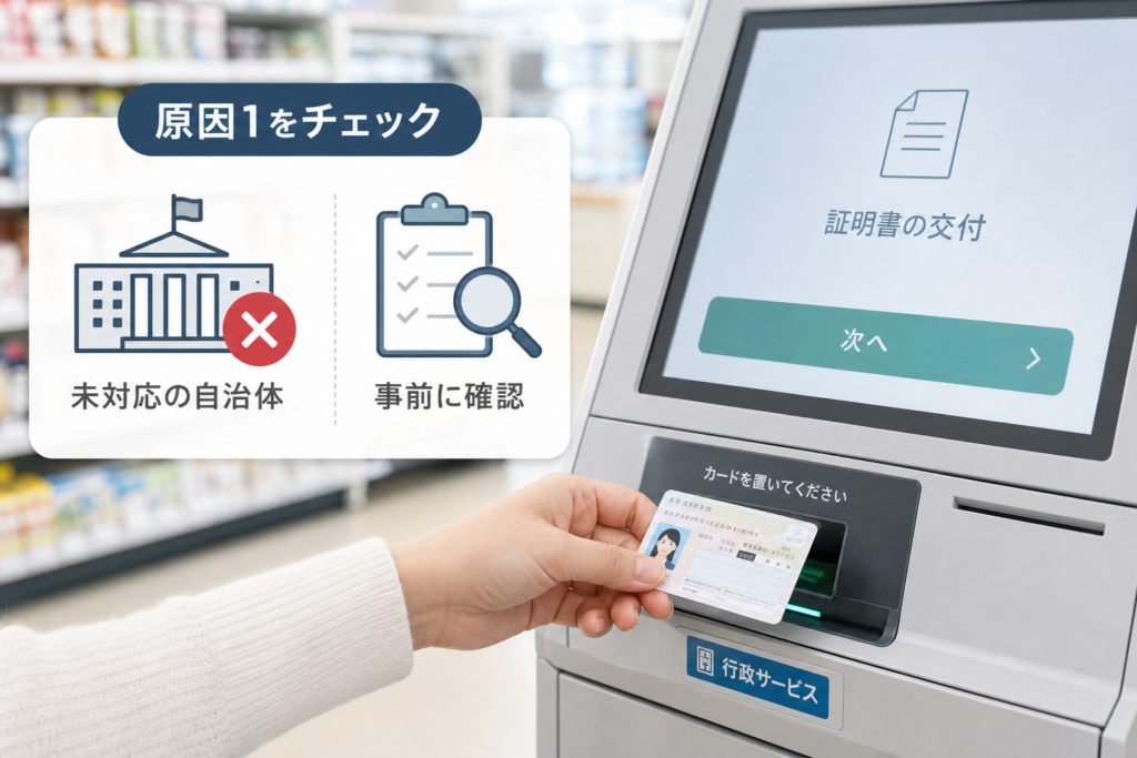原因1：本籍地の自治体がコンビニ交付や本籍地利用登録に対応していない