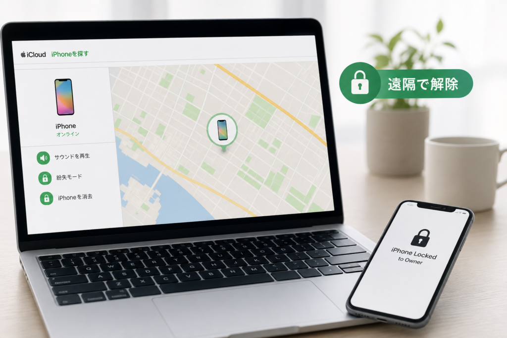 方法2：iCloud.comの「デバイスを探す」から遠隔解除する