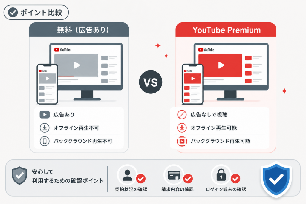 無料版とYouTubeの有料プランを比較