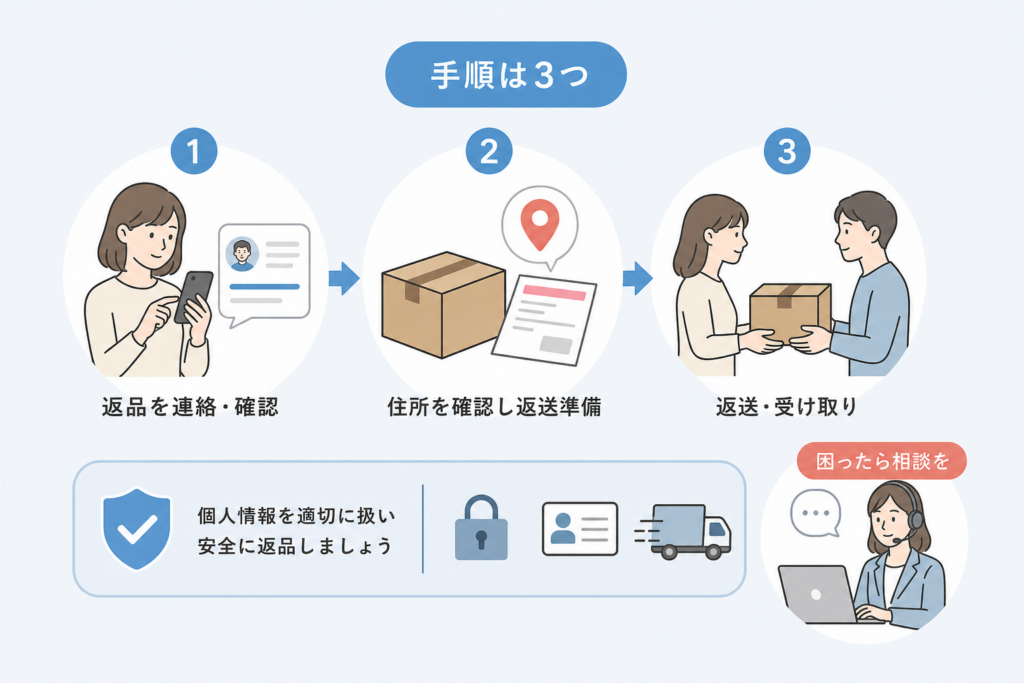 通常返品で住所を確認し、返送する手順