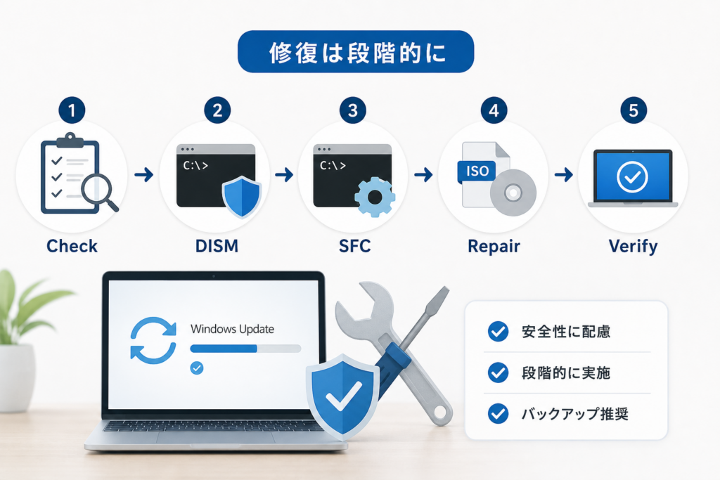 難易度・リスク別の0x80073712修復フロー