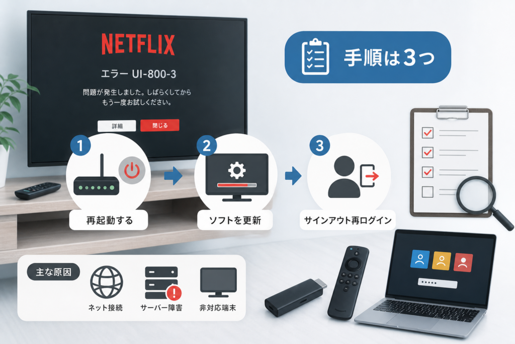 NetflixエラーUI-800-3とは？原因と一般的な直し方