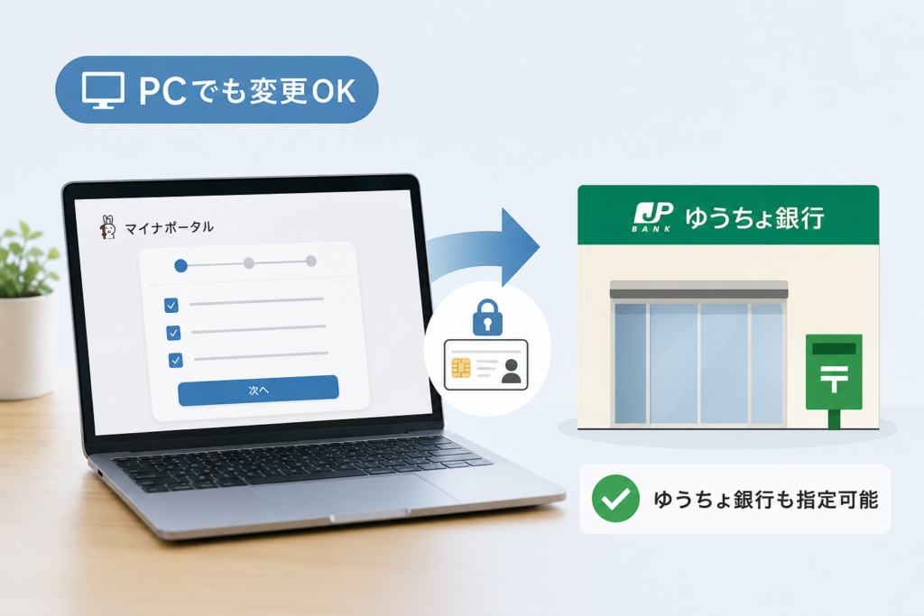 PCから変更する場合と、ゆうちょ銀行を指定する場合