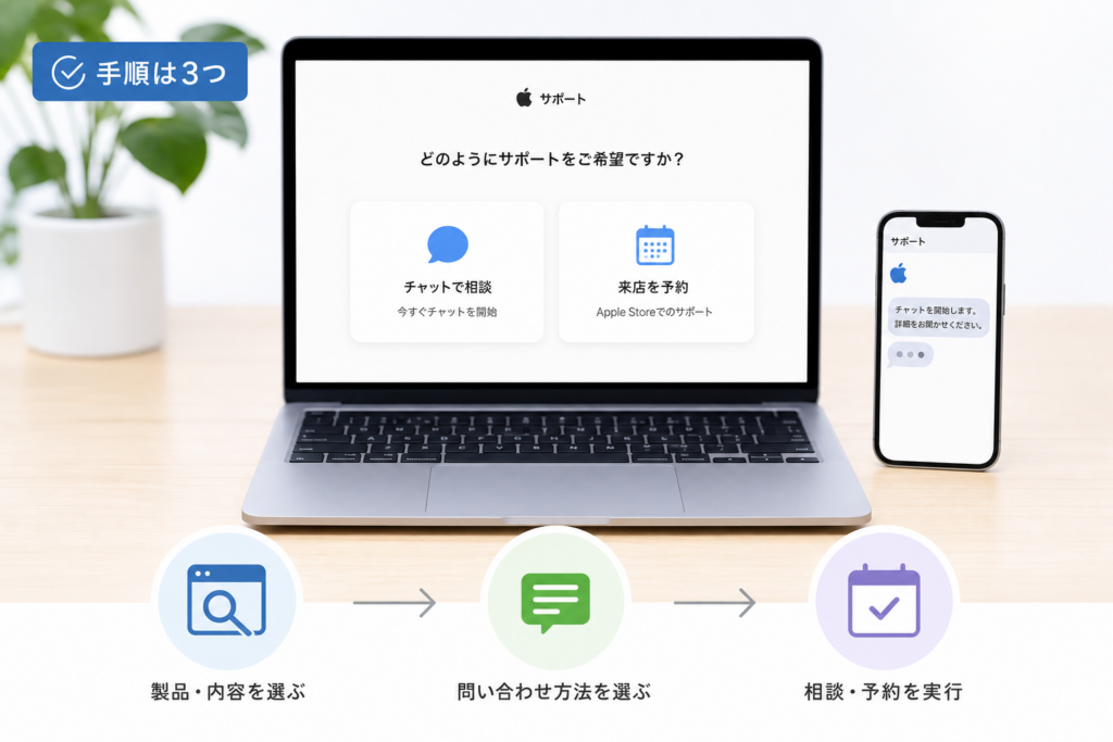 WebブラウザからAppleサポートへ問い合わせる手順