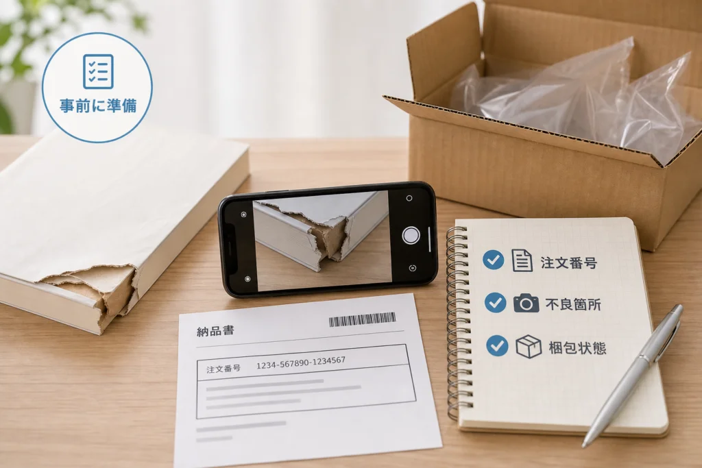 交換申請前に用意する情報｜注文番号・不良箇所・梱包状態