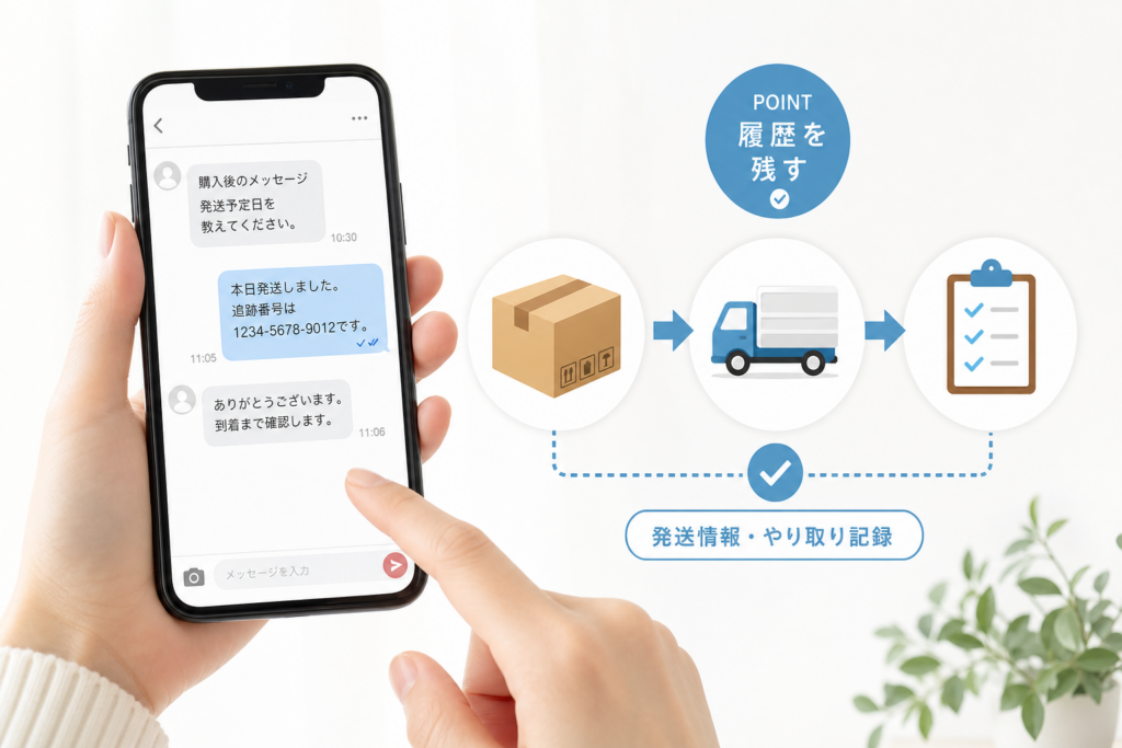 出品者に連絡して発送情報と返信履歴を残す