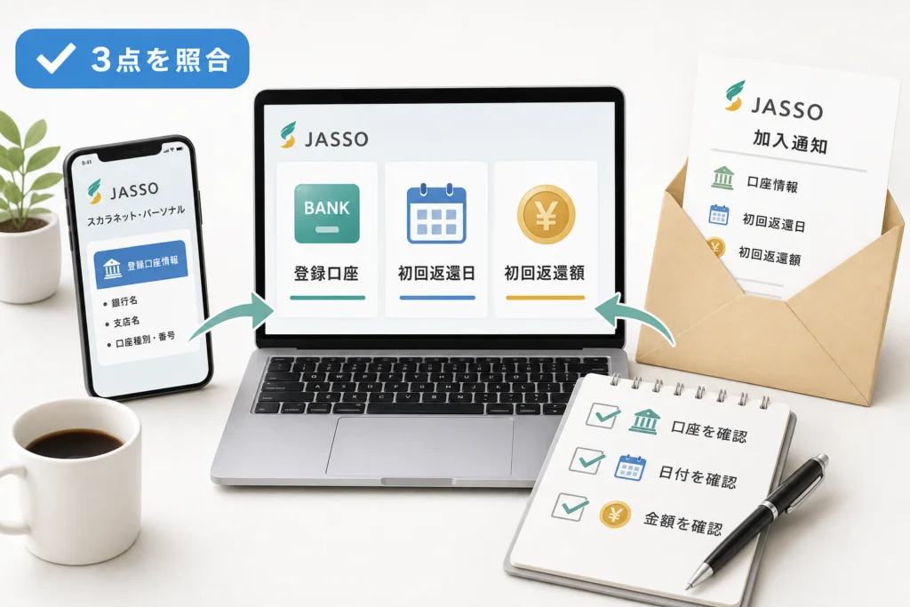 加入通知は「登録完了のお知らせ」――口座・初回返還日・金額を照合する