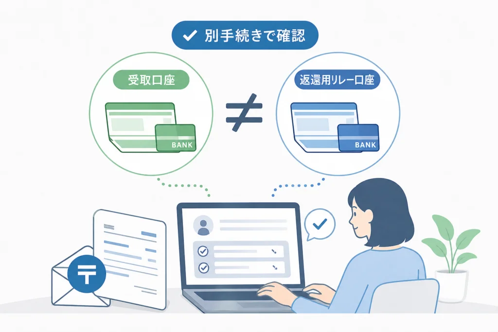 受取口座と返還用リレー口座は、同じ口座でも手続きが別